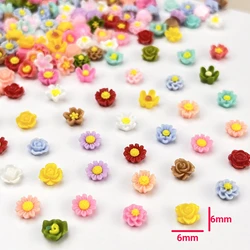 100pcs 6mm Mixed Mini Flower Cabochons Flat Back Resin Charms for Jewelry DIY Nail Stickers Deco Parts Bulk Sale Cheap