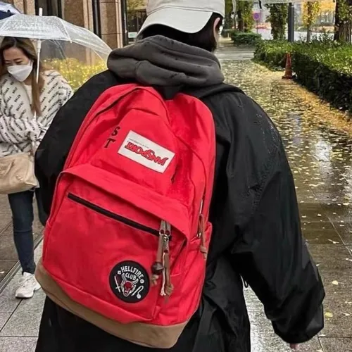 2024 새로운 트렌디 한 남여 높은 미적 가치 중등 학교 대용량 배낭 캔버스 소재 여름 릴리스 중간 크기