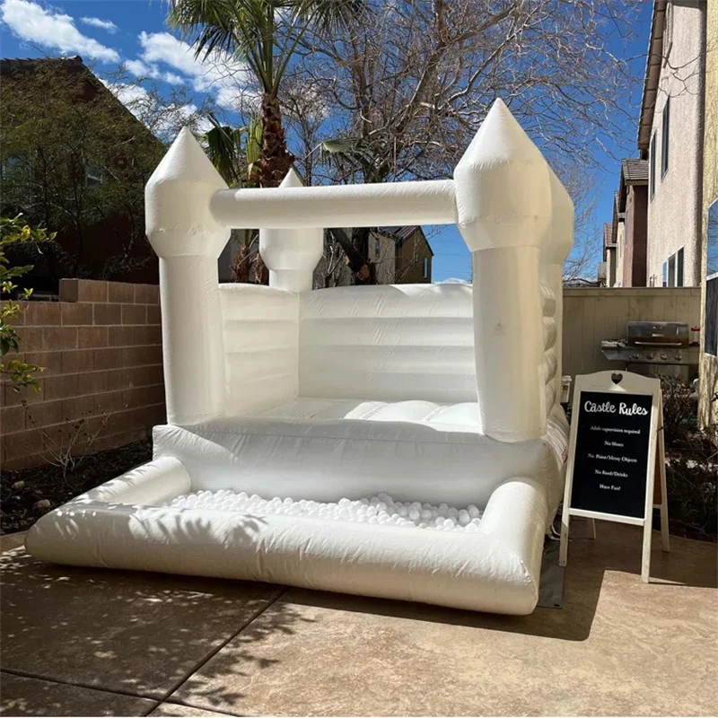 8 x 10 ft White Bounce House with Ball Pit and Air Blower