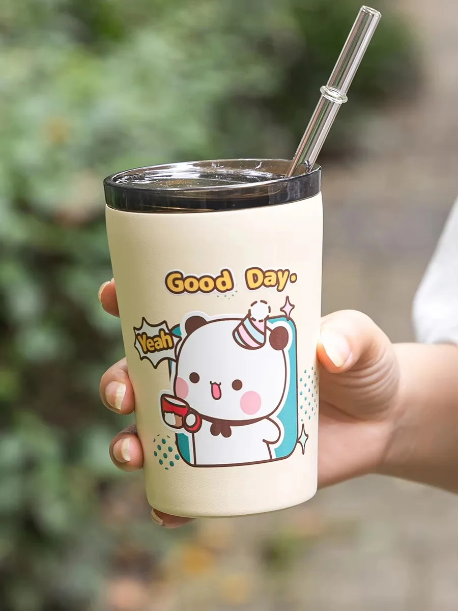 New Anime Water Cup Bubu And Dudu Creator Panda'S 304 Stainless Steel Frosted Straw Cup New Year Valentine'S Day Gift