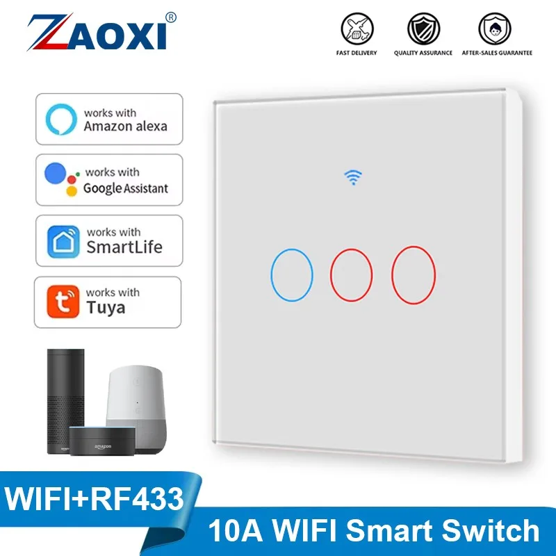 

Remote Control Smart Switch 110-240V WIFI Tuya Alexa Google Home Voice 1/2/3/4 Gang Zero Fire Wire Touch Sensor EU Switch