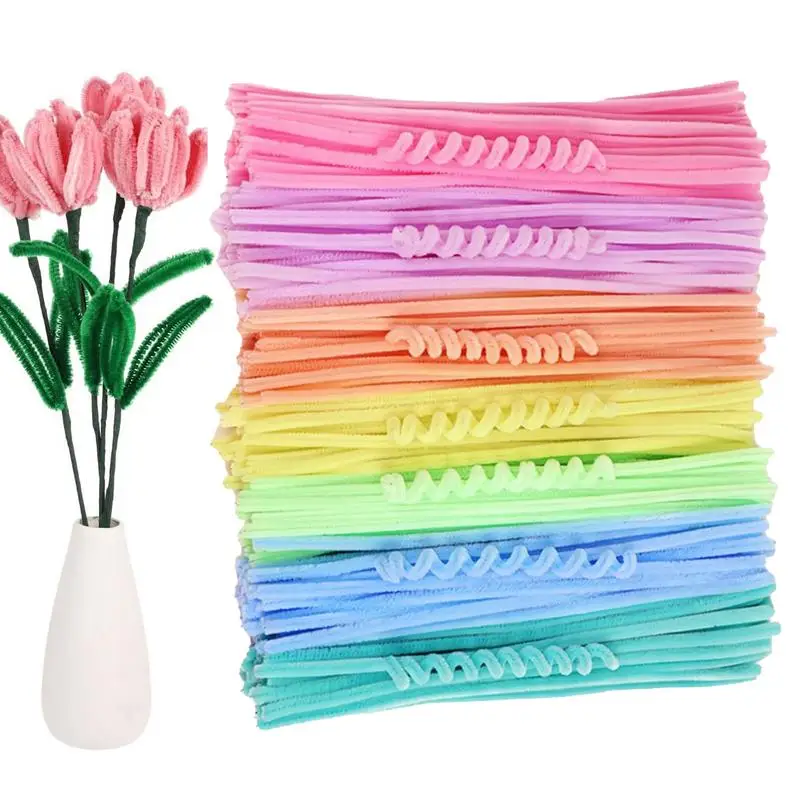 

300pcs Thick Chenille Sticks Colored Pipe Cleaners Handmade Material Plush Strip Colorful Chenille Stems Pipe for Craft Supplies