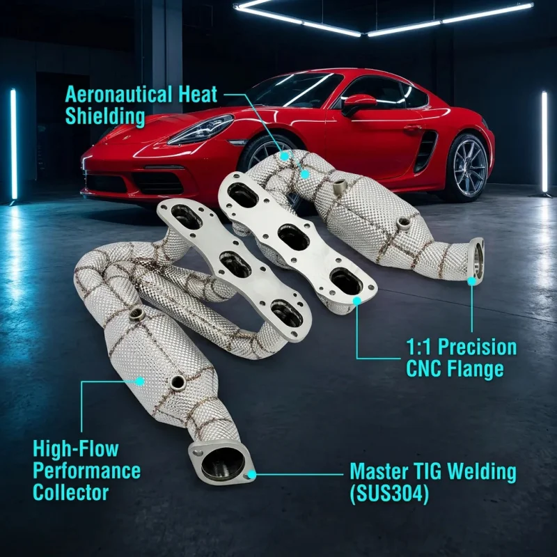 

Performance Headers for Porsche 981 Boxster Cayman 2.7L High Flow Exhaust Pipies Manifold with Heat Shielding System