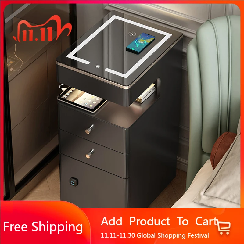 

Luxury Space Saving Bedside Table Nordic Smart Cabinets Drawers Nightstand Bedroom Simple Organizer Criado Mudo Unique Furniture