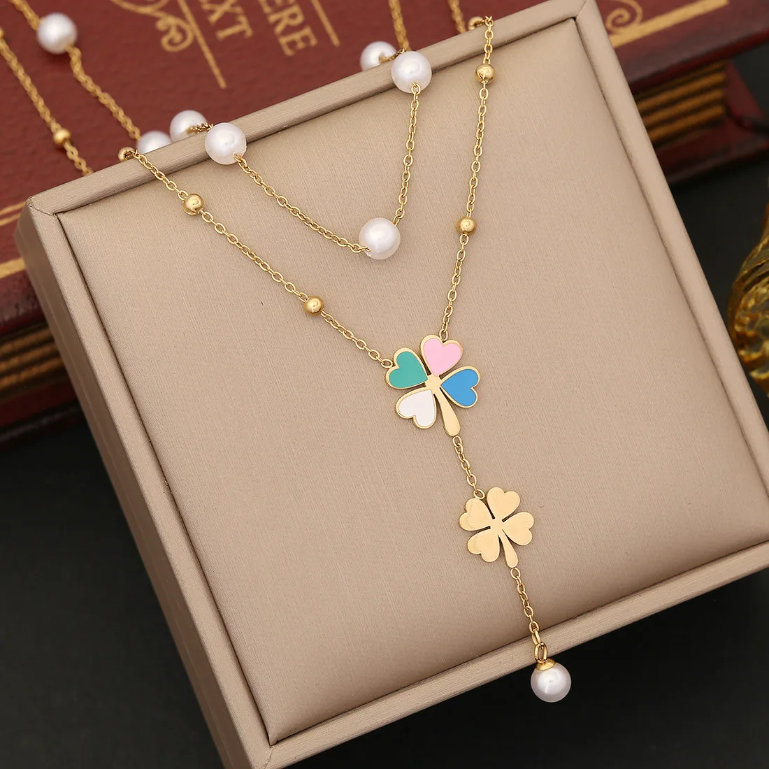 Pedina Fashion Pearl Double Chain Women's Necklace New Trend Exquisite Neck Chain Jewelry Gift N038