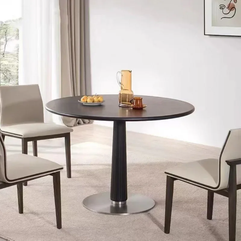 Dining table round table retro solid wood Doric round household small-sized slate dining table round simple negotiation table