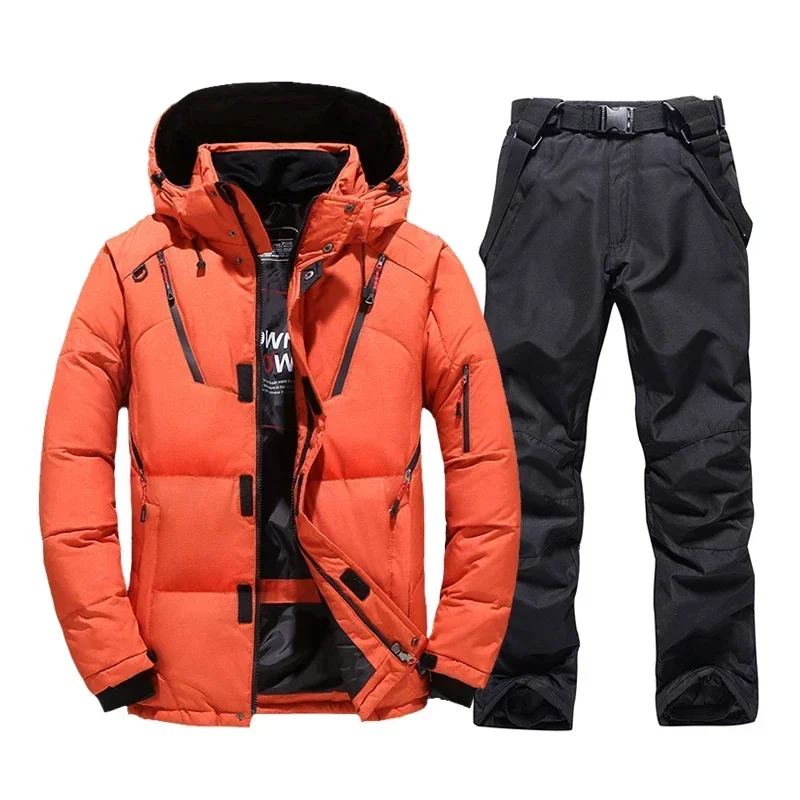 New Thermal Winter Skiing Down Jacket Ski Suit Men Snowboard Bibs Pants Warm Set Male Snowmobile Clothing For Wear Overalls