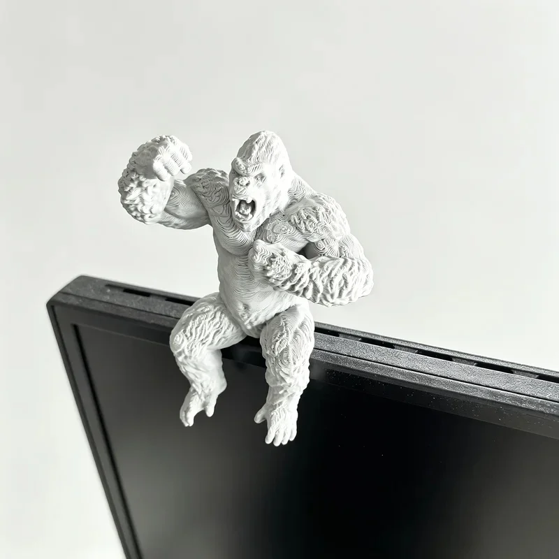 3D‑Printed Creative Roaring Gorilla Monitor Ornament, Cool Ape Desktop Decor for Computer Monitor Stand & Office Decoration