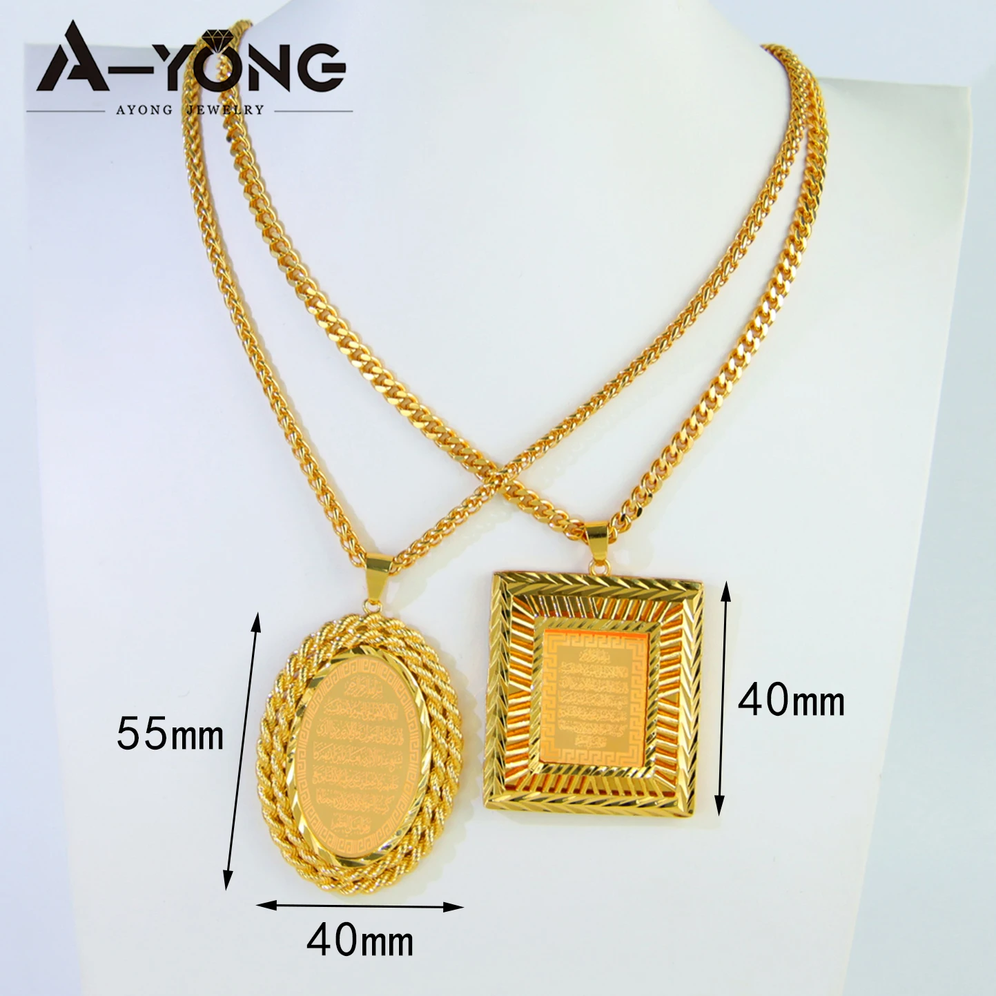 Luxury Arab Muslim Fashion Pendant 21k Gold Plated Dubai New Square Necklace Pendants Saudi Bridal Wedding Jewelry Gift