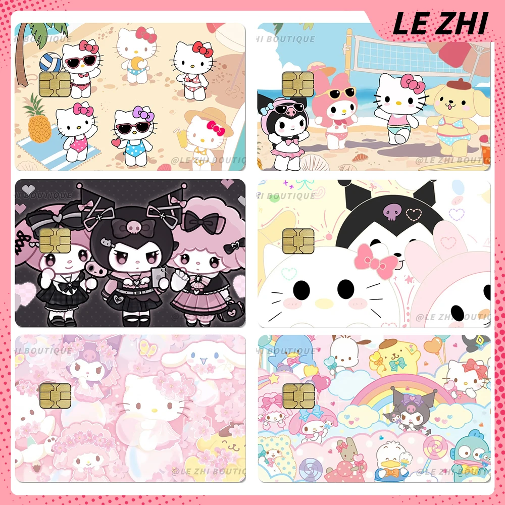 Lindo Sanrio Pvc brillante Arco Iris estrella amor película protectora pegatina Hello Kitty Cinnamorol My Melody Kuromi pegatina de tarjeta de crédito
