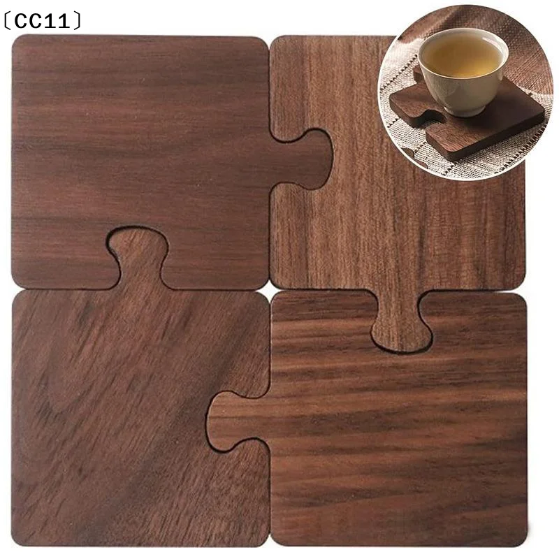 4pcs Wooden Coaster Retro Teacup Mats Creative Building Block Shape Cup Mat Desktop Heat Insulation Mats Tea Sets Supplies〔CC11〕