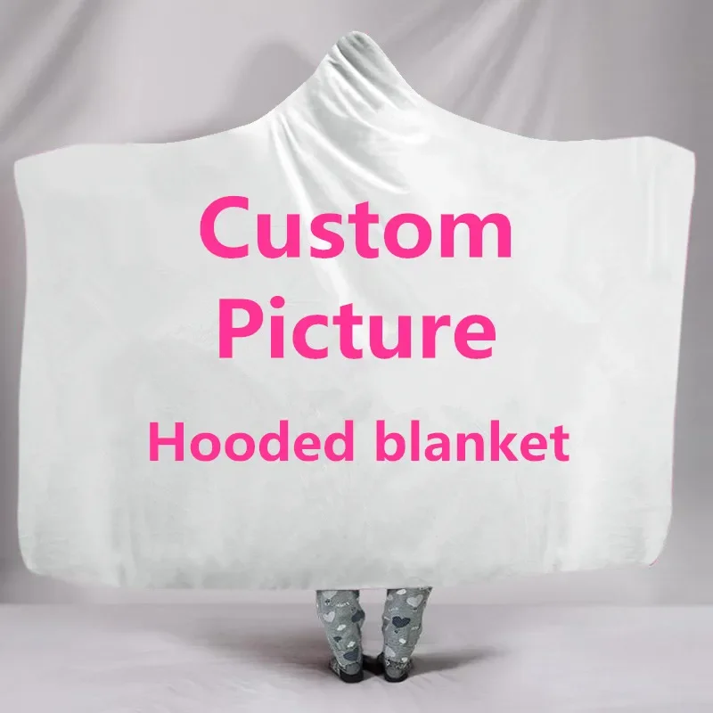 

Custom Picture Hooded Blanket Sherpa Throw Blankets for Beds Sofa Wearable Soft Warm Hoodie Cape Wrap Plush Quilts Cover