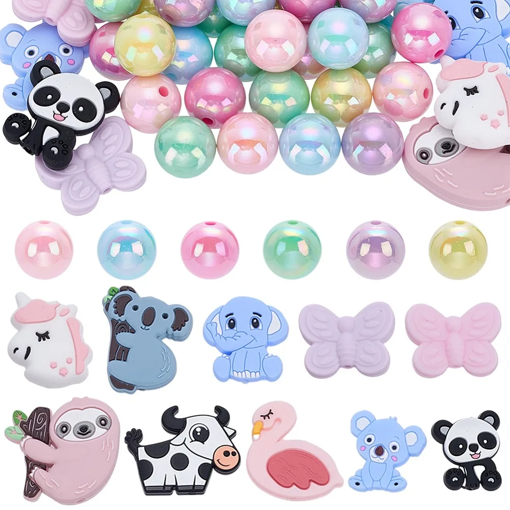 

10Pcs 10 Styles Animal Themes Focal Beads with 50Pcs Opaque Acrylic Beads Mixed Shapes 20~32.5x22~34x5~10mm Hole: 2~3mm