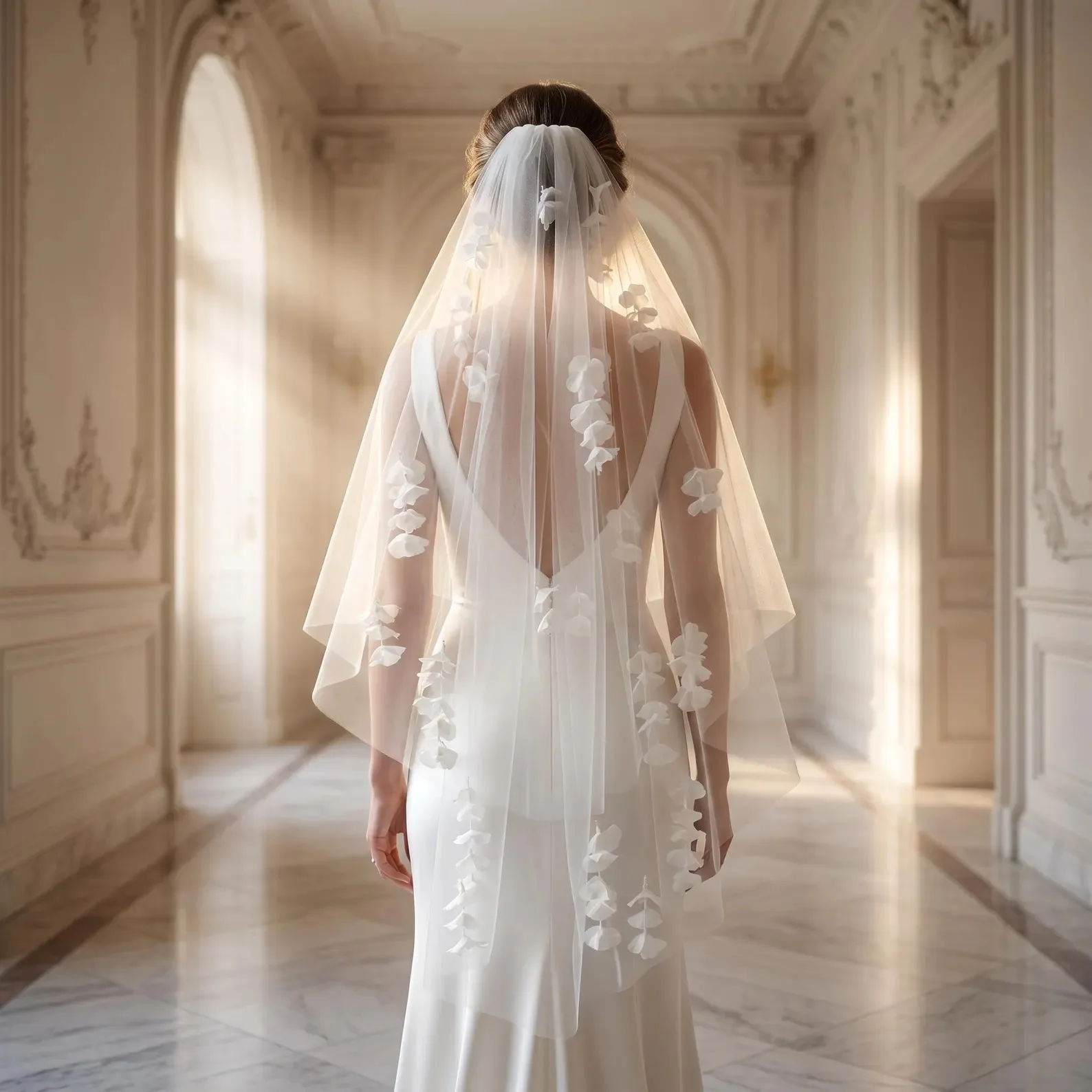 Romantic Bridal Veil 3D Handmade Flower Double Layer Formal Wedding Tulle Customized Bride Head Accessories Veils