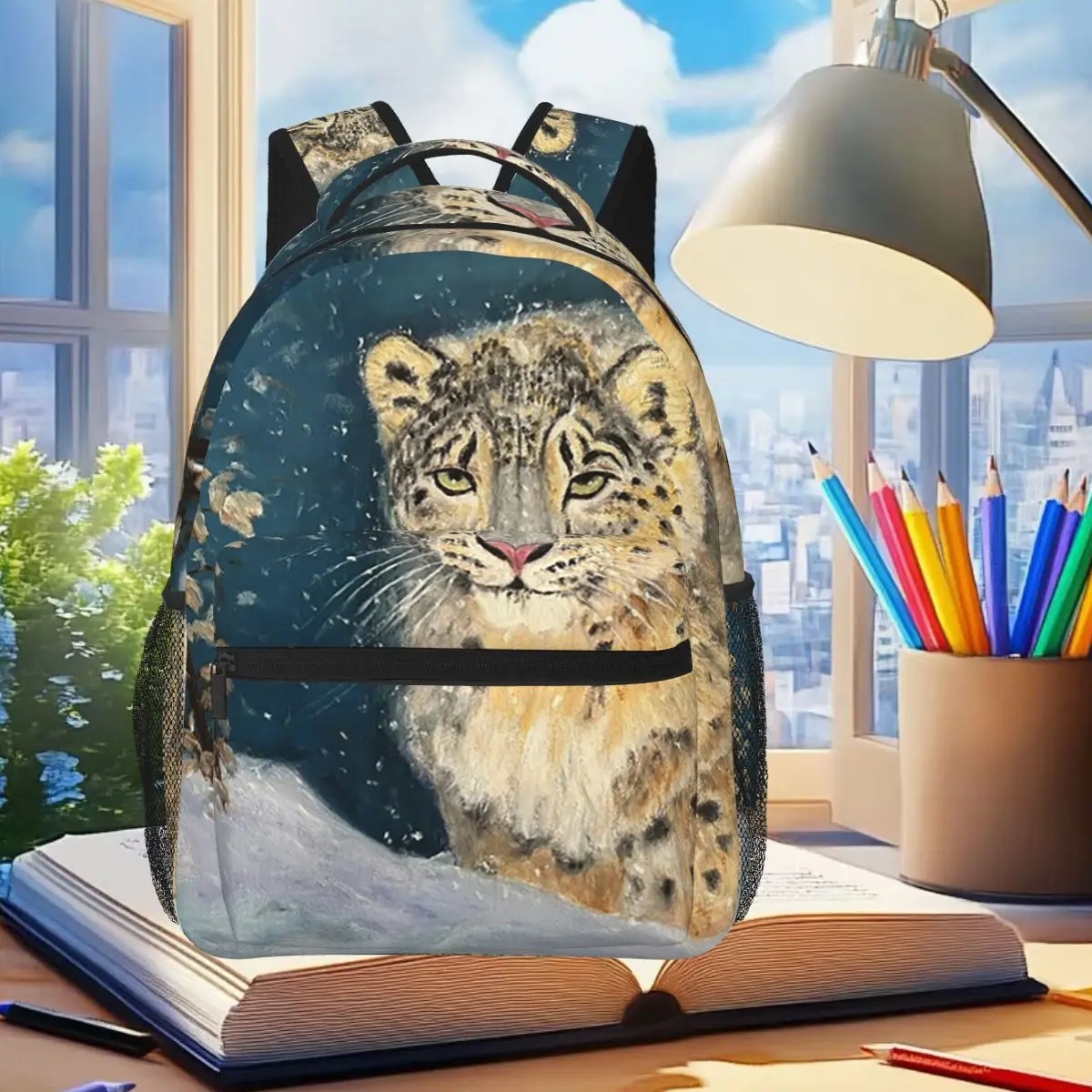 Snow Leopard In The Winter Backpack Student Boys Girls BookBag Children School Bag Laptop Shoulder Bags for Men Women
