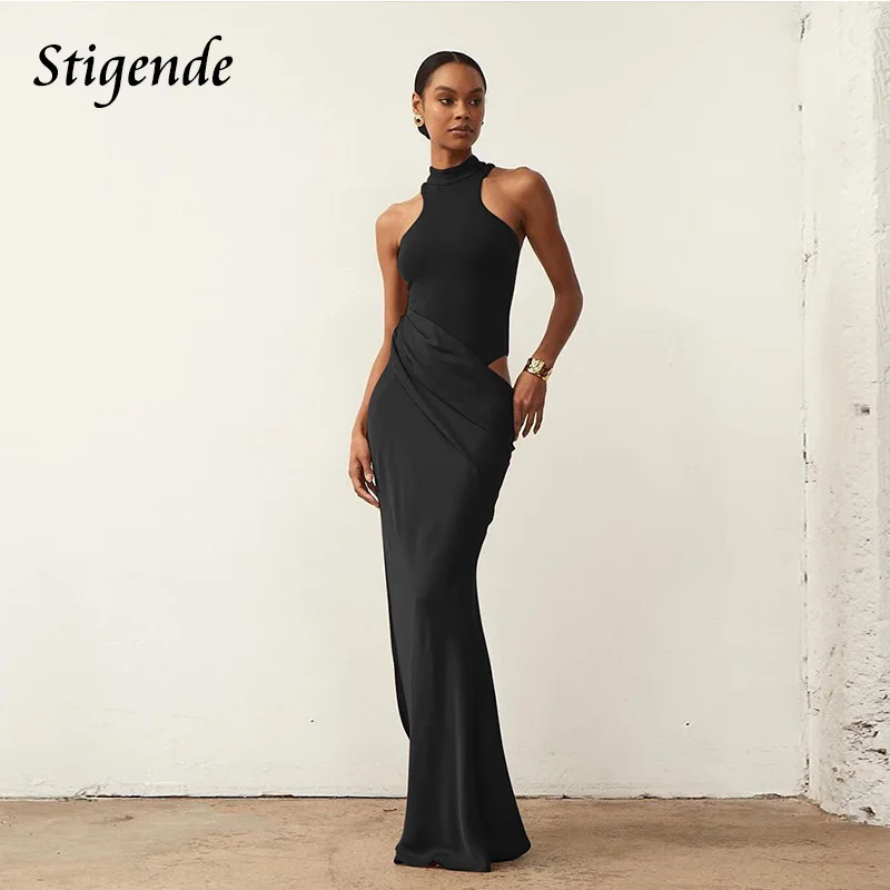 Stigende المرأة بلا أكمام المرقعة غير النظامية فستان طويل مثير قطع Bodycon فستان الشمس