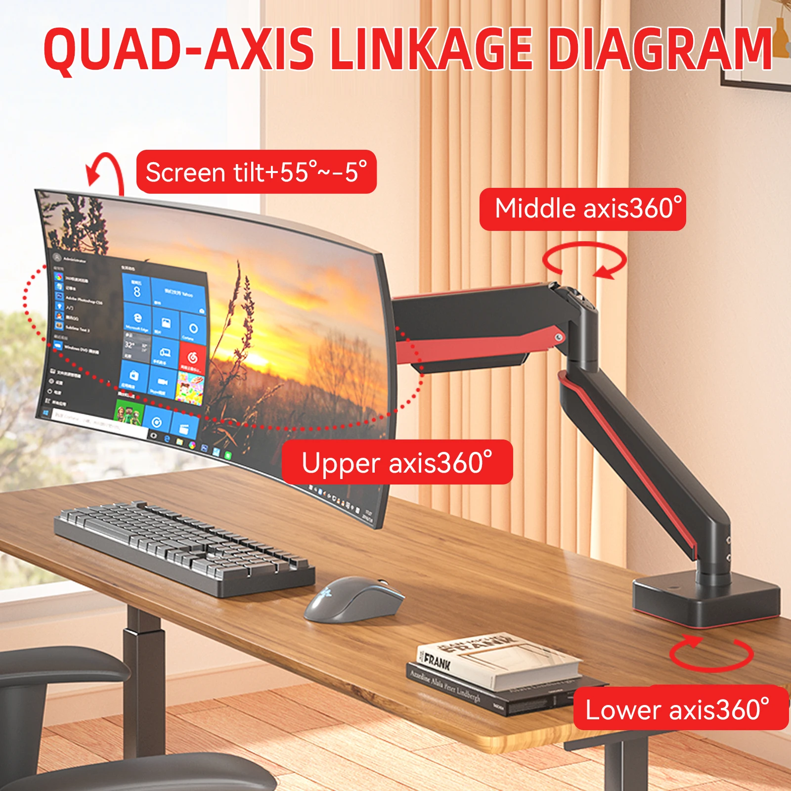"A9" Braço de suporte para monitor resistente preto e vermelho de 13-49 polegadas com capacidade de carga máxima de 20KG