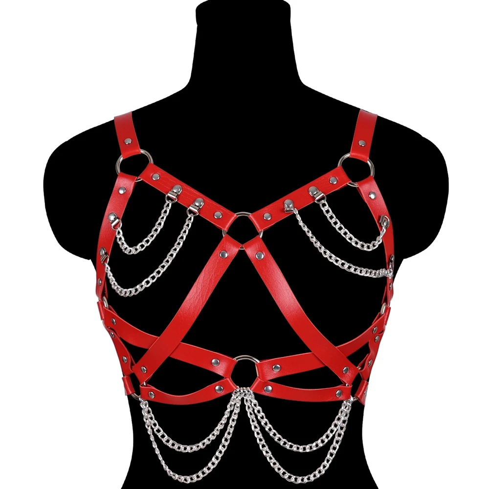 

Leather Festival Punk Body Rave Wear Hollow Out Bondage Belt Women Harness Cupless Chest Harness Bra Sexy Lingerie Goth Breast