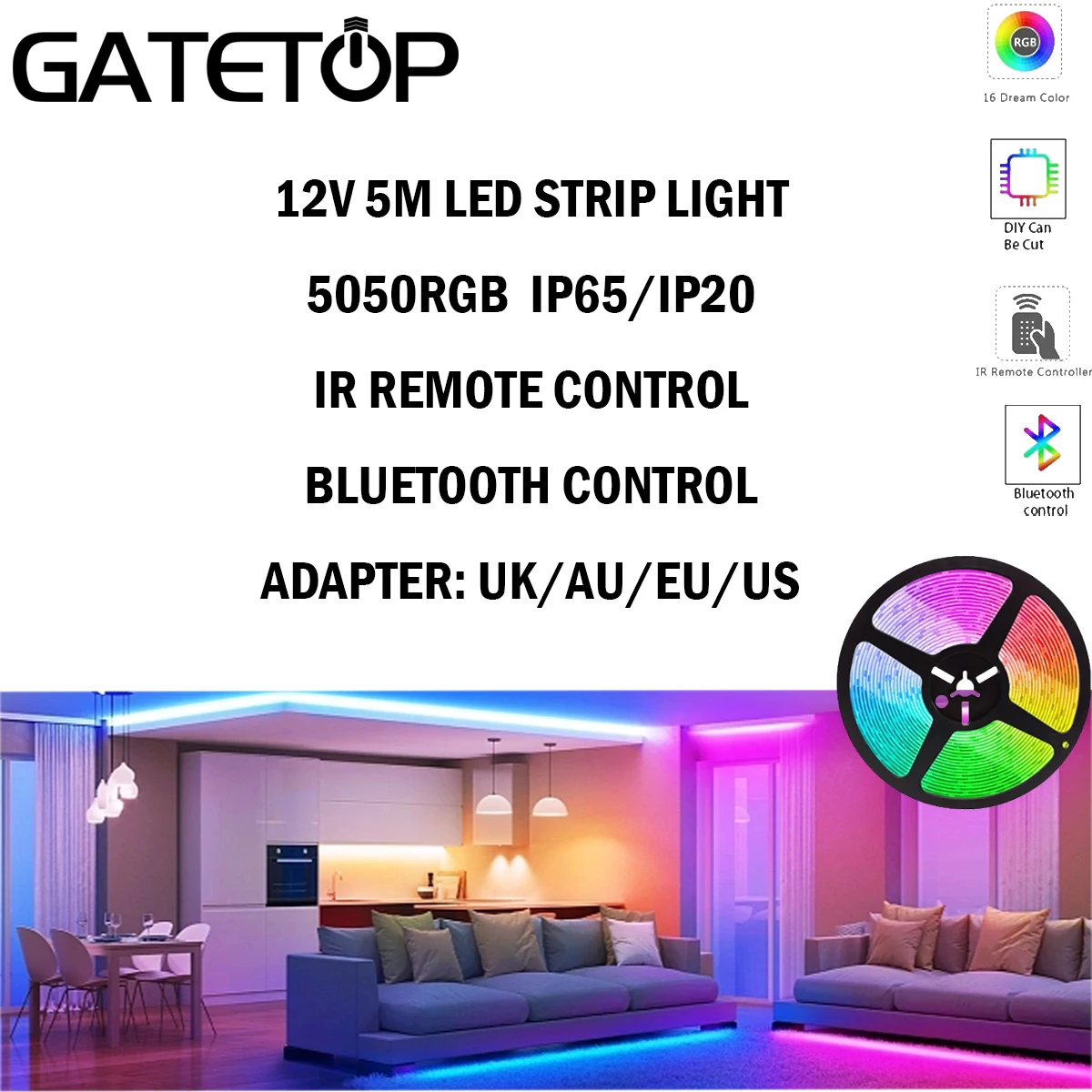 

1-5P Led lamp with Ip65/IP20 RGB infrared/Bluetooth remote control 5050 Flexible lamp with diode for TV background lighting Led