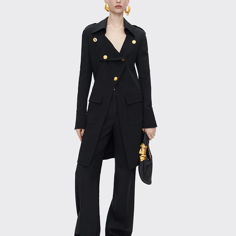 

Женский облегающий плащ с однотонными лацканами в интеллектуальном стиле для поездок на работу, элитный осенний темперамент