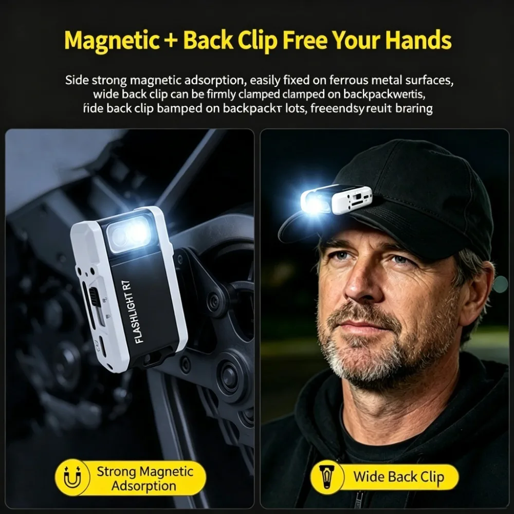 R7 EDC Flashlight 800 Lumen 180° Rotatable Head Magnetic Keychain Torch Rechargeable Waterproof Outdoor Camping Pocket Light