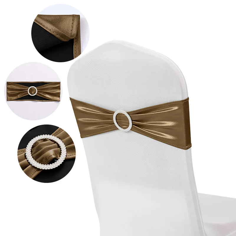 10pcs/set Wedding Birthday Party Chair Decor Bow Tie Spandex Chairs Sash Knot Bands with Round Buckle No-Tie Chair Back Bow
