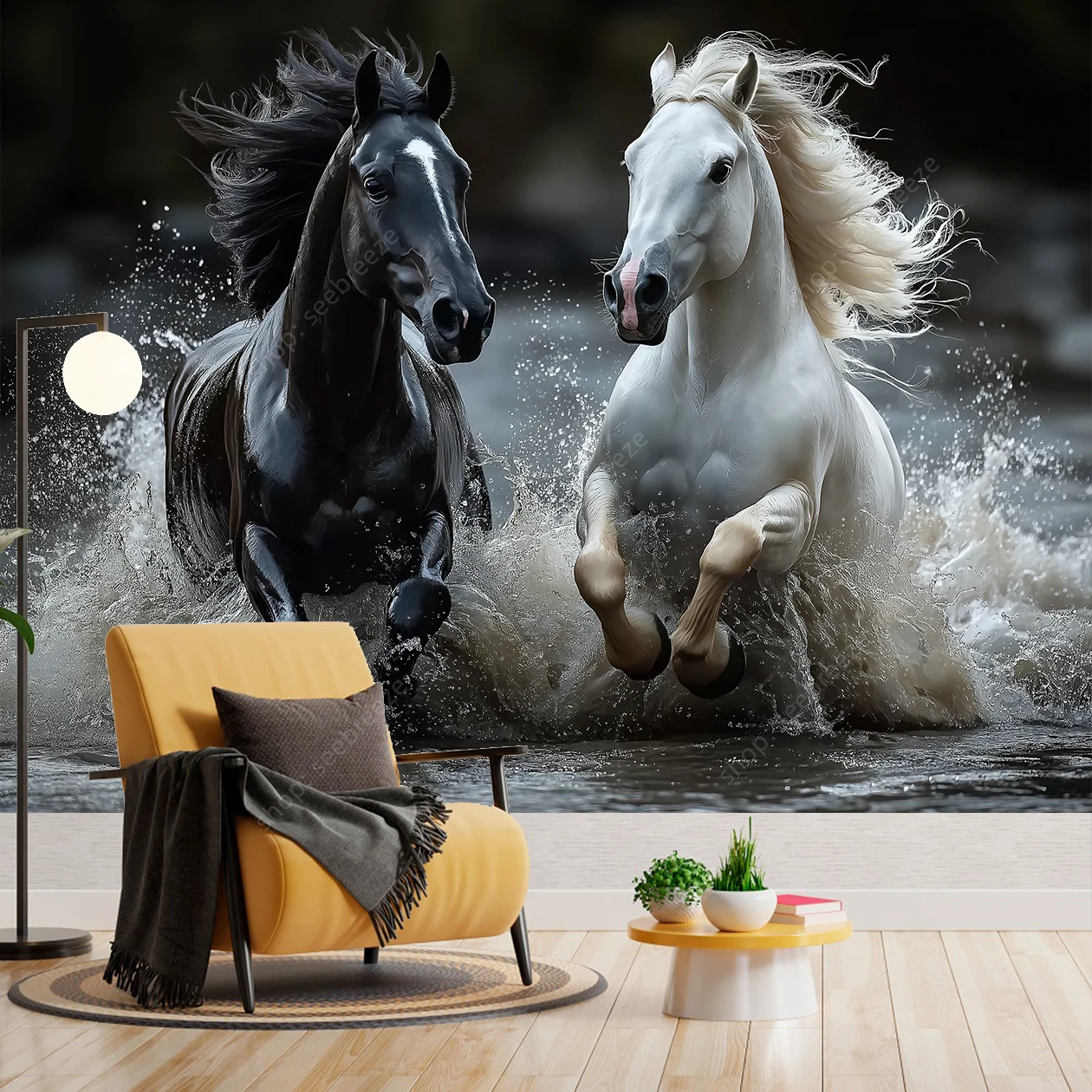 مهيب أبيض وأسود الحصان نسيج أنيق الخيول جدار الفن لغرفة المعيشة ديكور غرفة نوم الحديثة بوهو نمط تصميم المنزل #5