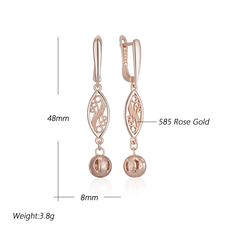 Kinel Hot Fashion Ethnic Bride Dangle Earrings for Women Fashion 585 Rose Gold Color Hollow Flower Accessories Vintage Jewelry