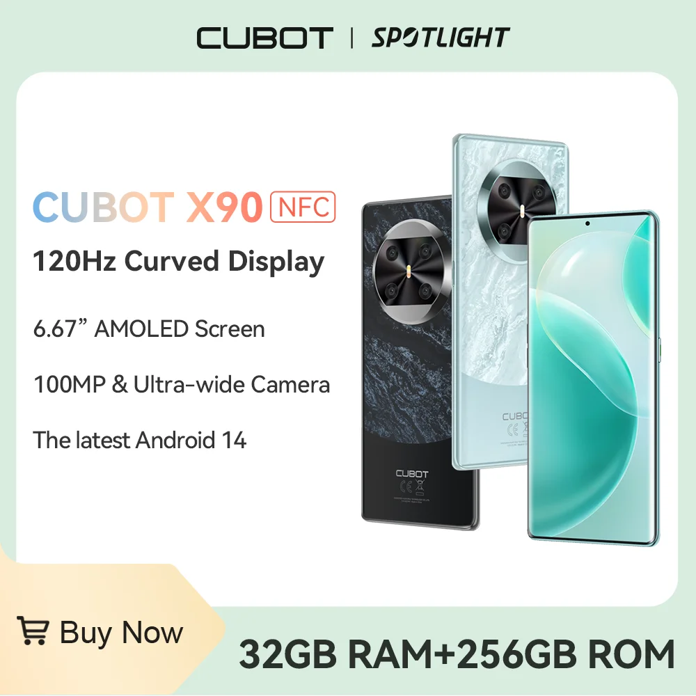 

CUBOT X90, Android Smartphone, 6.67" AMOLED Curved 120Hz Display, Helio G99, 32GB (16GB+16GB)RAM, 256GB ROM,100MP Camera, NFC