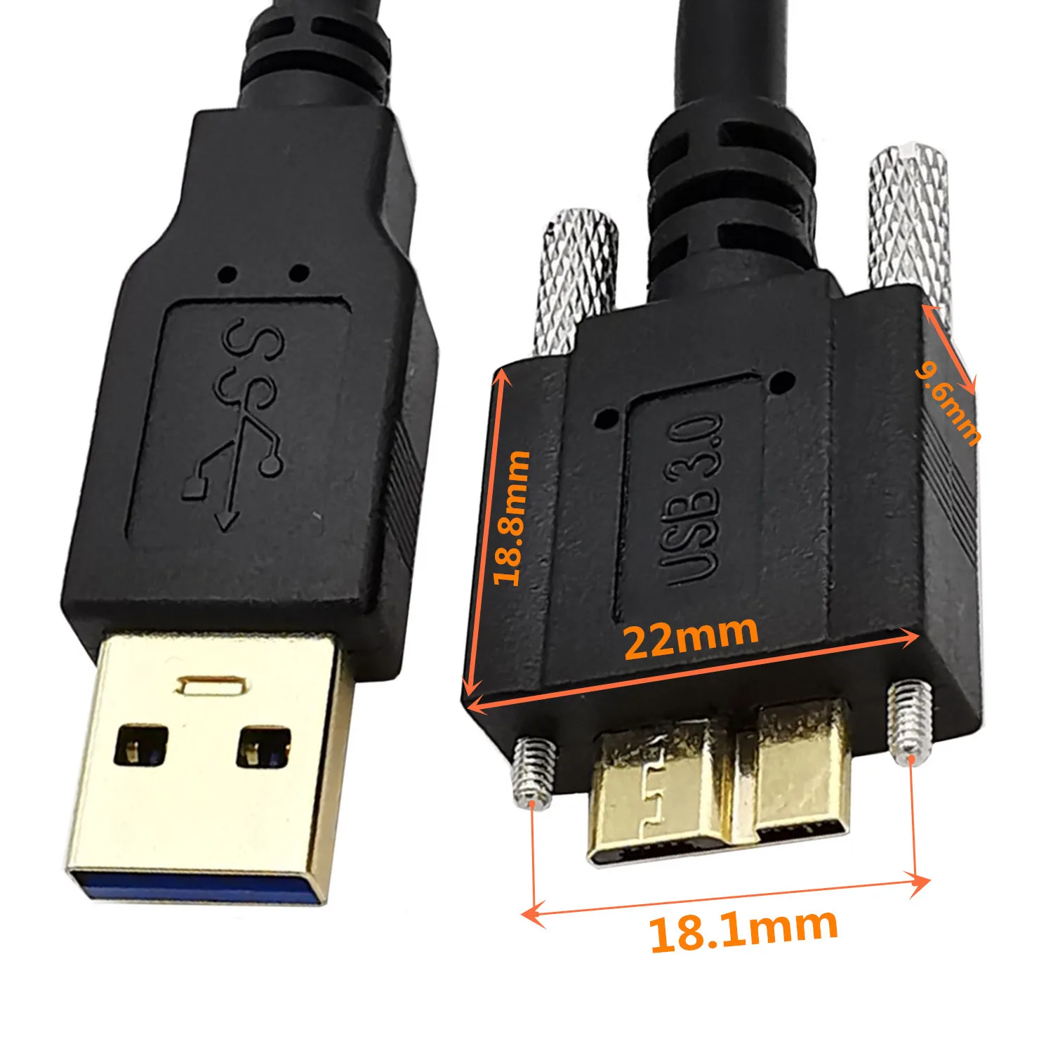 Micro B angolato placcato oro da USB 3.0 a 90 gradi destro, sinistro e su e giù con viti di bloccaggio cavo dati di montaggio 3M