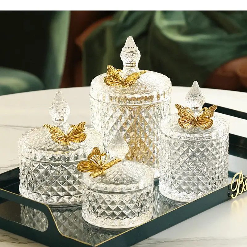 Golden Crystal Glass Candy Jar Exquisite Storage Box Jewelry Small Object Container Crafts