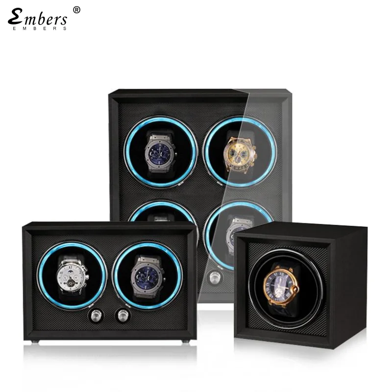 2024 New Embers New Matte Black 1 2 Slots Watch Winder Wooden Shaker Watch Box Automatic Winder Storage Case Mabuchi Motro