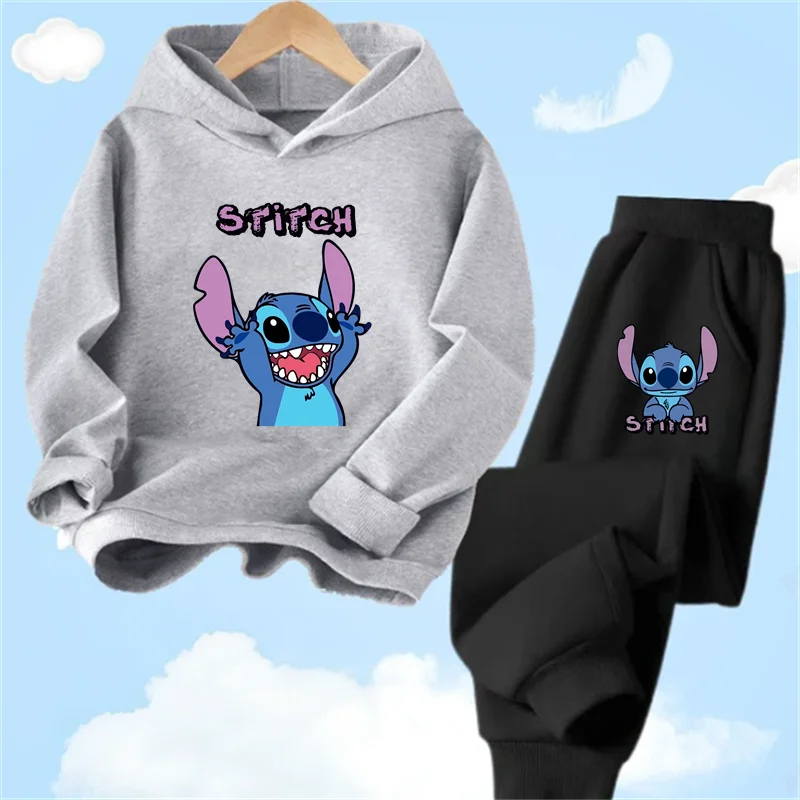 Com capuz e calças Stitch para crianças, capuz casual para meninos e meninas, presente de aniversário, moda, novo, 3-14, 2022