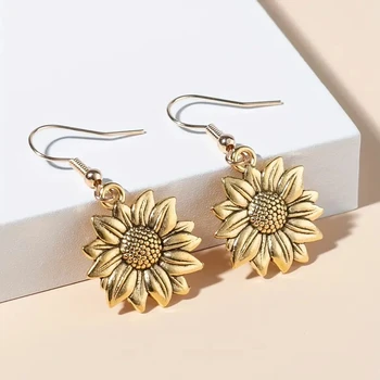 Huitan Trendy Zonnebloem Oorbellen Voor Vrouwen Metalen Bloem Bengelen Oorbellen Mode Meisjes Oor Piercing Accessoires Hot Sieraden
