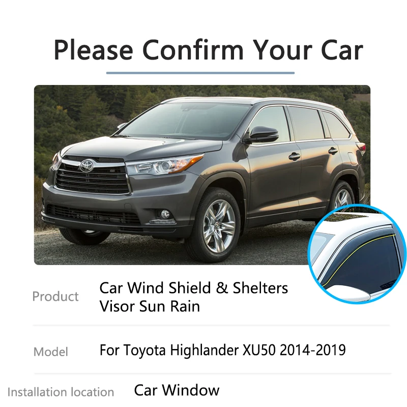 Windows Visors For Toyota Highlander Kluger XU50 2014~2019 Car Side Rain Sun Deflectors Awning Guard Cover Windshield Accessorie