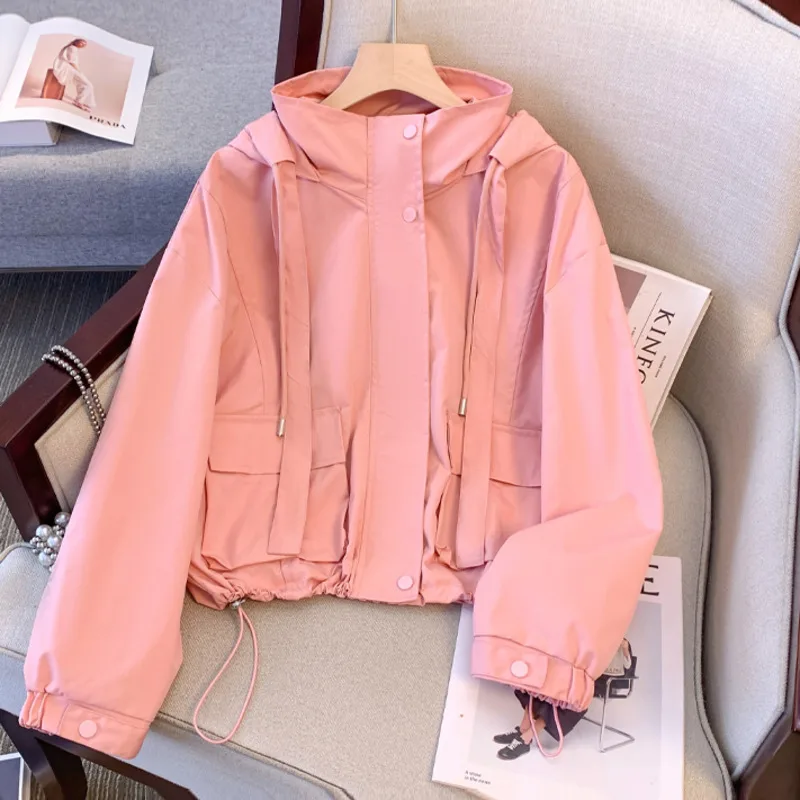 Women Fashion Long Sleeve Coat Casual Style Elegant High Street Vintage Chic Solid Hooded High Street Office Lady Tops