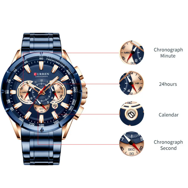 CURREN-Reloj de lujo para Hombre, cronógrafo de alta calidad, luminoso, resistente al agua, para negocios