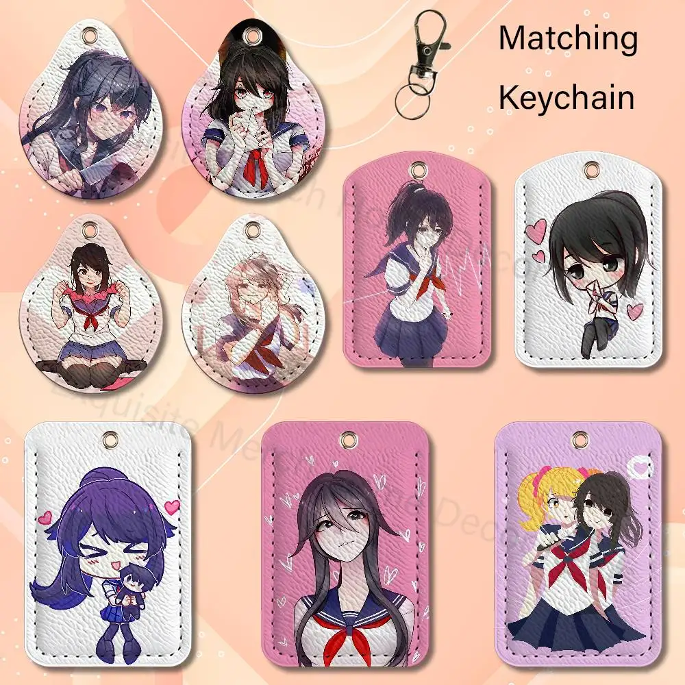 Ayano Aishi Y-Yandere Simulator Cartoon Game Anime Leather Card Holder Can Store Access Control ID Card Subway Air Tag Case
