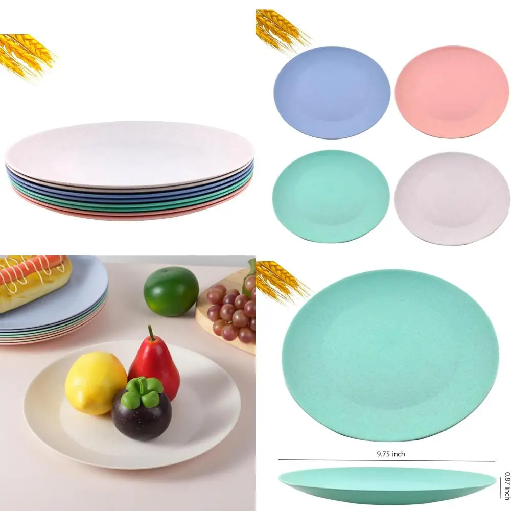 

wheat straw plates - 10 inch plastic plates reusable - unbreakable microwave safe dinner plate set of 8 - bpa free dishwasher sa