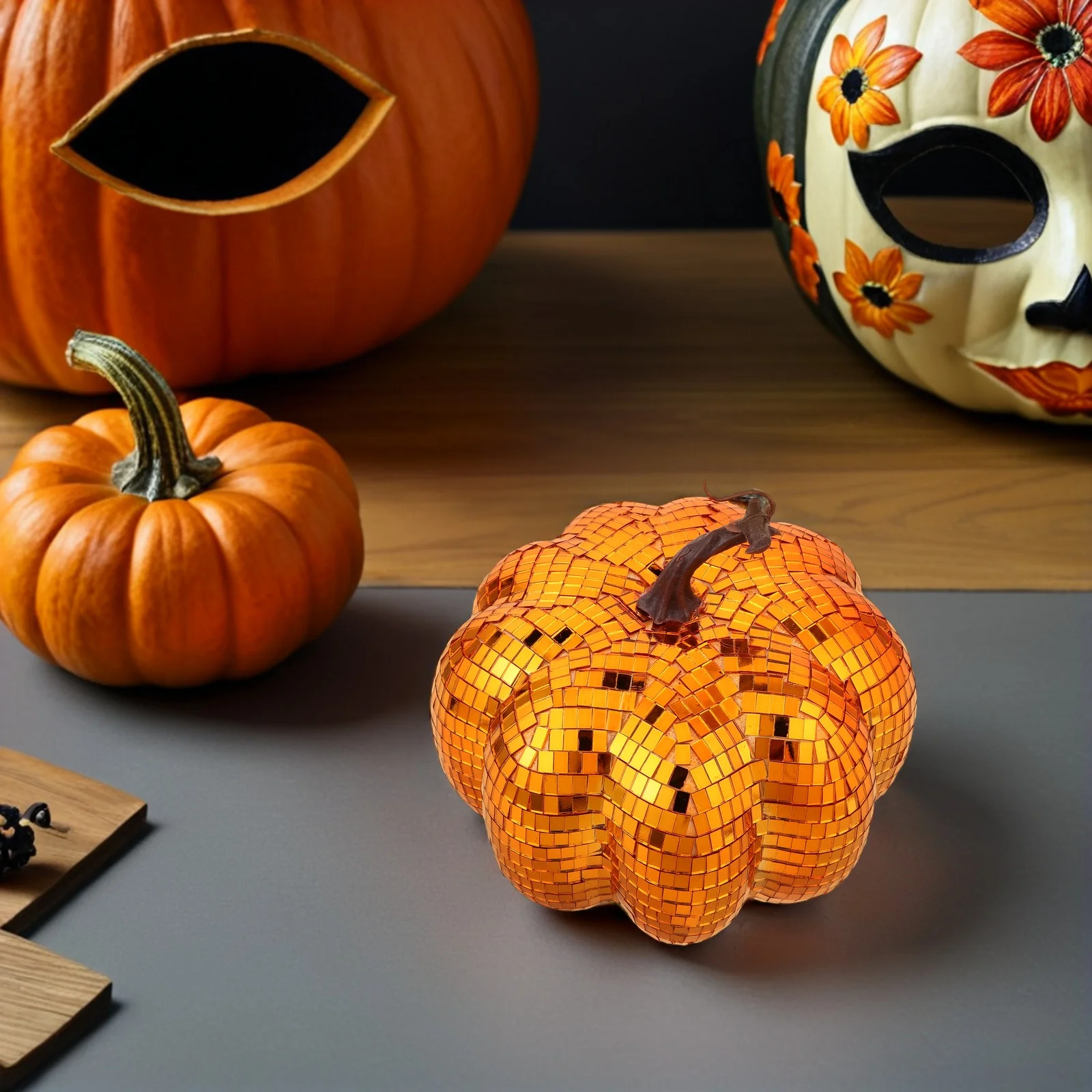 

Shimmering Glass Mirror Pumpkin Ornament Sparkling Halloween Thanksgiving Decor Glitter Table Centerpiece Fall Farmhouse