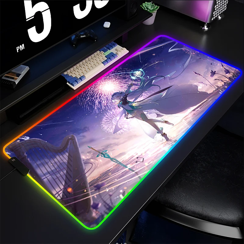 

Mouse Pad LED PC Honkai Star Rail Firefly Desk Mat Gamer Office Carpet Keyboard Table Pad RGB Laptop Gaming Accessories Mousepad