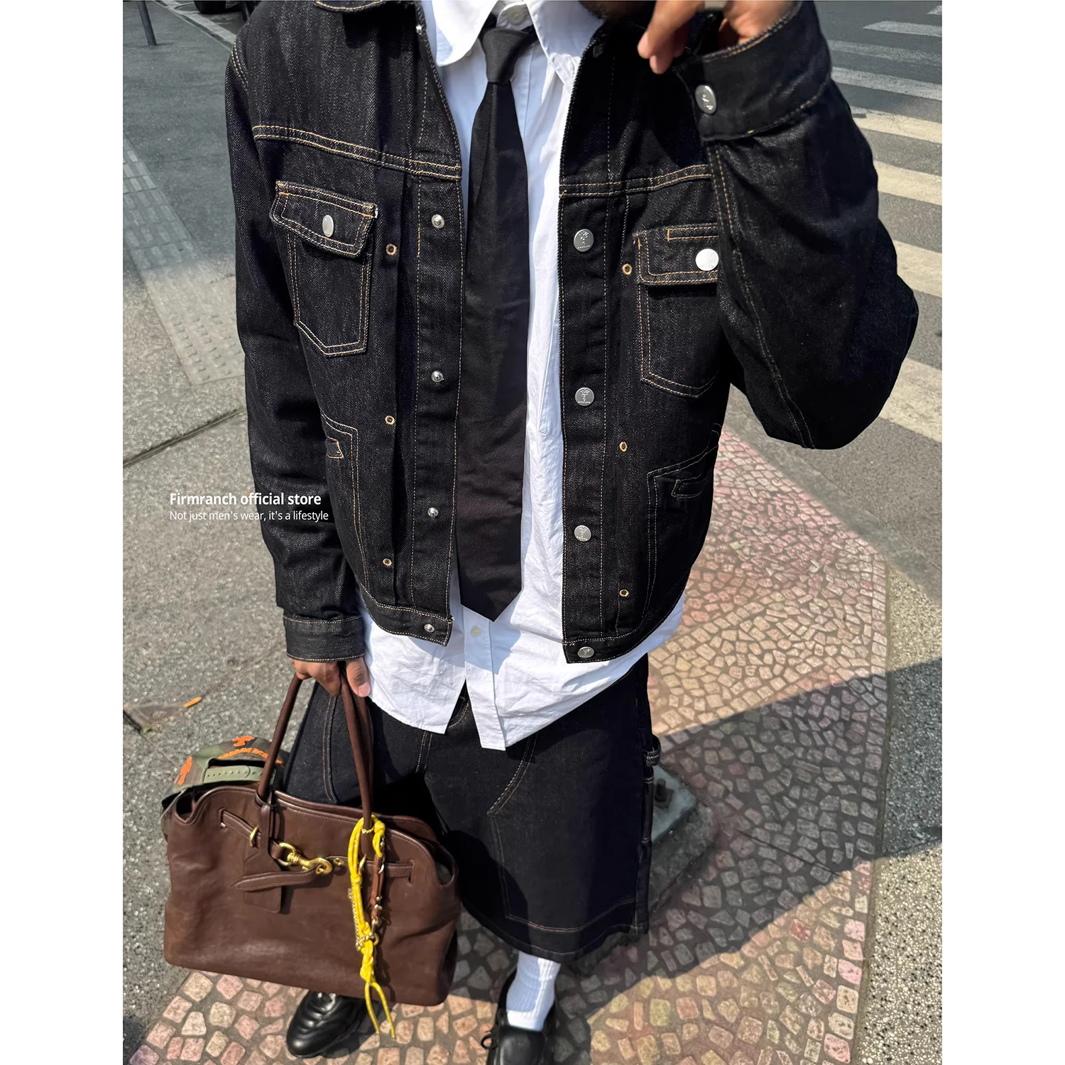 Firmranch New American Streetwear Retro Chic Denim Jacket Worker Jeans Coat For Men Women And Loose Cropped Trousers Jorts