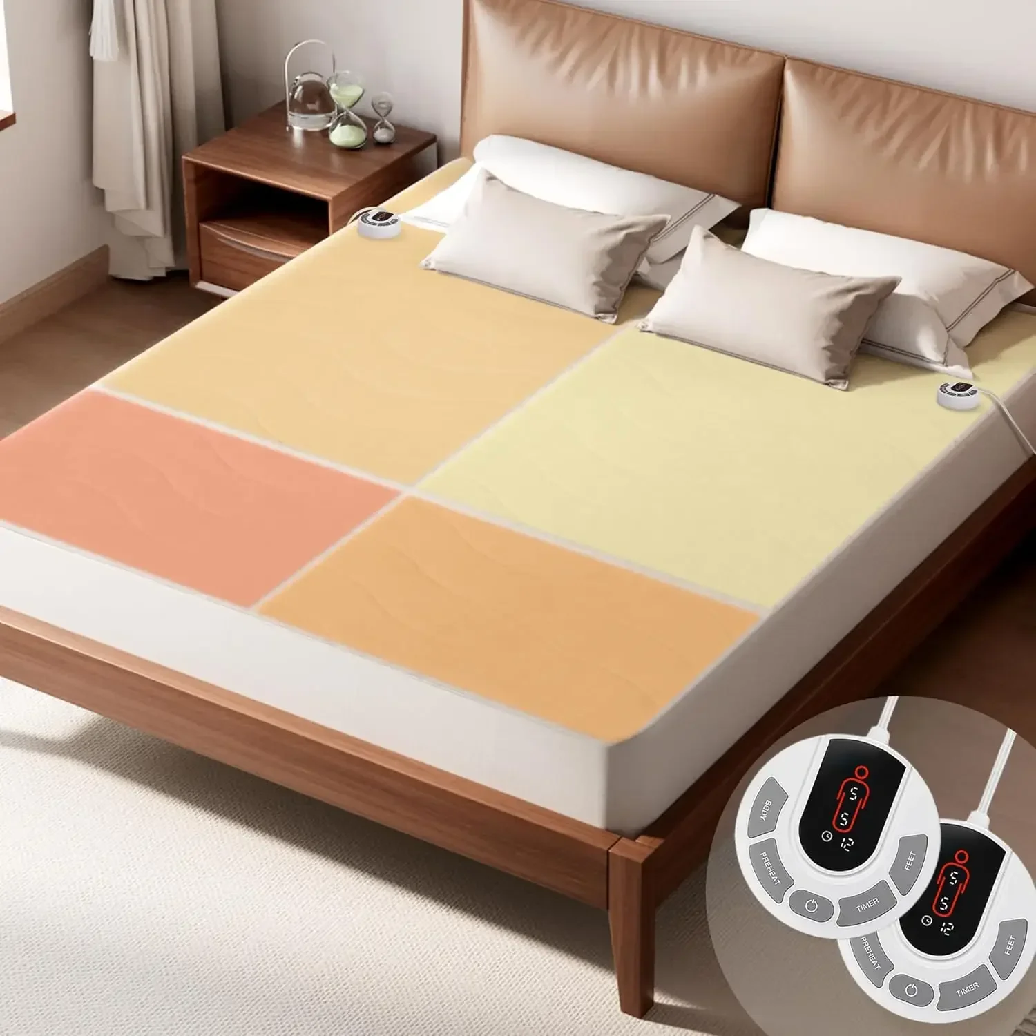 

Multi-Zone Heated Mattress Pad Queen Size - Electric Mattress Pad Fit up to 15" with 10 Heat Setting & 12 Hour Auto Off, Indepen