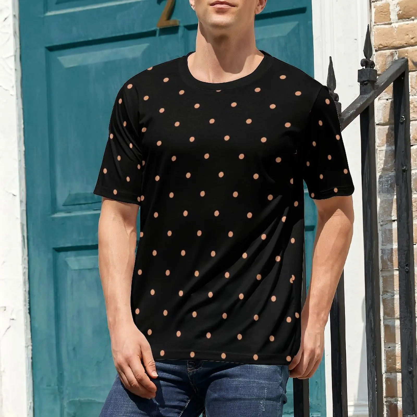 Gold Dot T Shirt For Men Vintage Polka Dots Design O Neck T Shirts Summer Harajuku Tops Short Sleeve Plus Size Tee Shirt Gift