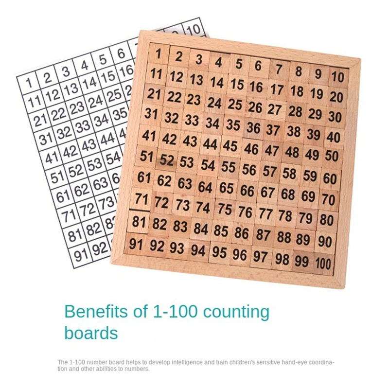 Mathematics Teaching Aids 1-100 Digital Continuous Board Wooden Hundred Grid Board Children's Early Education Puzzle