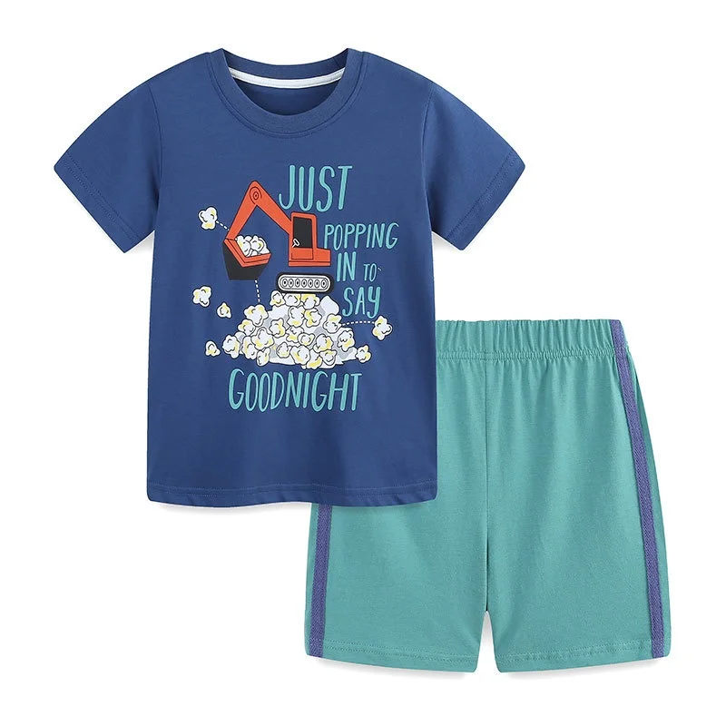 

Boys Sports Set for Kids Ocean Shirt+Shorts Pajamas Girls Excavator Tshirt Baby Boy Teen Clothes Fashion Summer Pajam