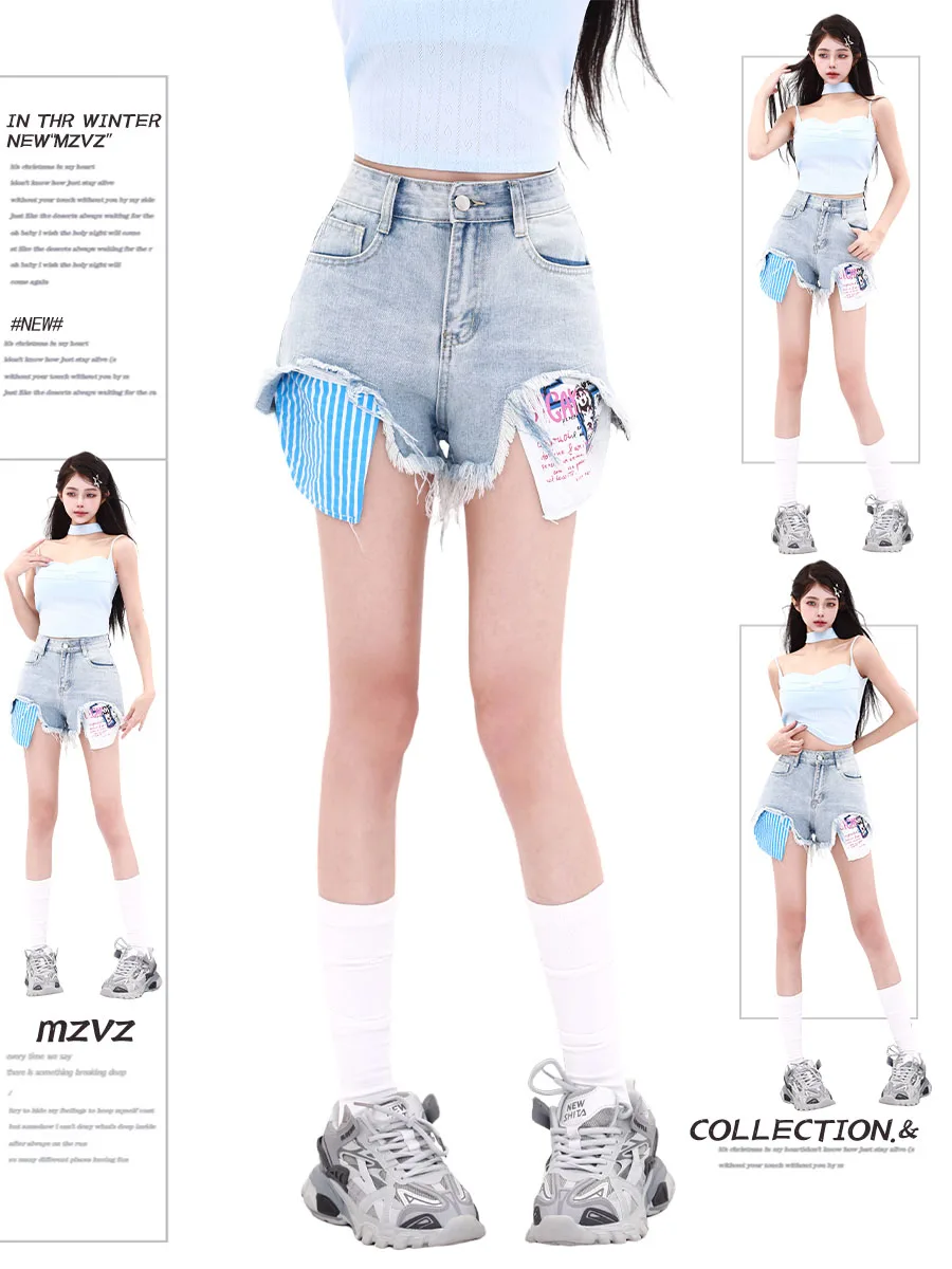 

Women's Blue Cargo Denim Shorts Hight Waist Mini Jeans Shorts 2000s Vintage Y2k Cowboy Short Pants Harajuku Clothes Summer 2024