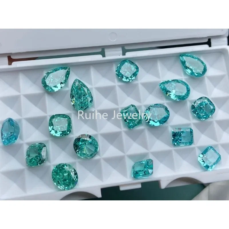 

Ruihe New 5A+ High Quality Pear Paraiba Green Crushed Ice Cut Cubic Zirconia Stone Hand Make Carbon CZ Diamond for Jewelry