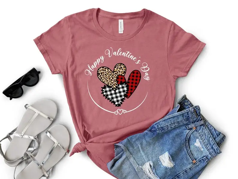 

Happy Valentine's Day T-shirt, Buffalo Plaid Leopard Heart Valentines Day Cute Valentines Day Gift, Women 100% cotton goth y2k