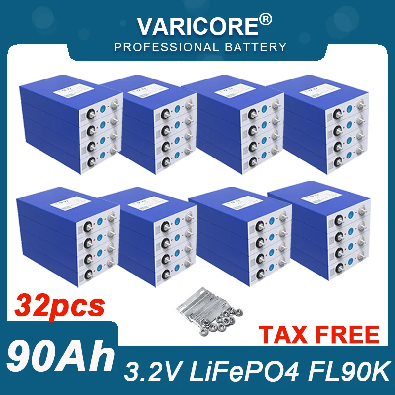 

32x 3.2V 90Ah LiFePO4 battery Lithium iron phospha FL90K DIY 12V 24V RV Motorcycle Electric Car travel Solar Batteries TAX FREE